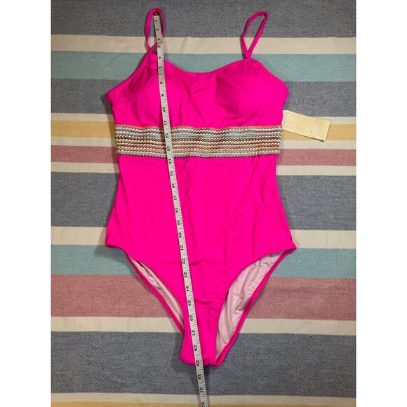 NWT Hot Pink One Piece Swimsuit with Rainbow Smocked Band – Size M - Picture 4 of 6